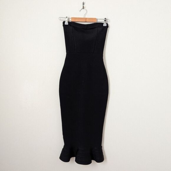 House of CB black bandage Bodycon Fabrizia strapless mermaid trumpet midi dress - Picture 2 of 6